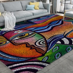 Artistic Painting of Figures Latch Hook Rug Kits Pre-Printed Canvas with Non-Slip Backing