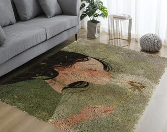 Kit de alfombra con gancho de pestillo: bordado de niña de dibujos animados, decoración del hogar
