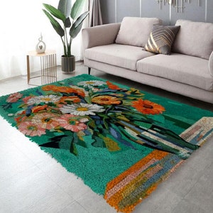 Chrysanthemums Lock Hook Carpet Handwoven Home Carpet Gift for Children