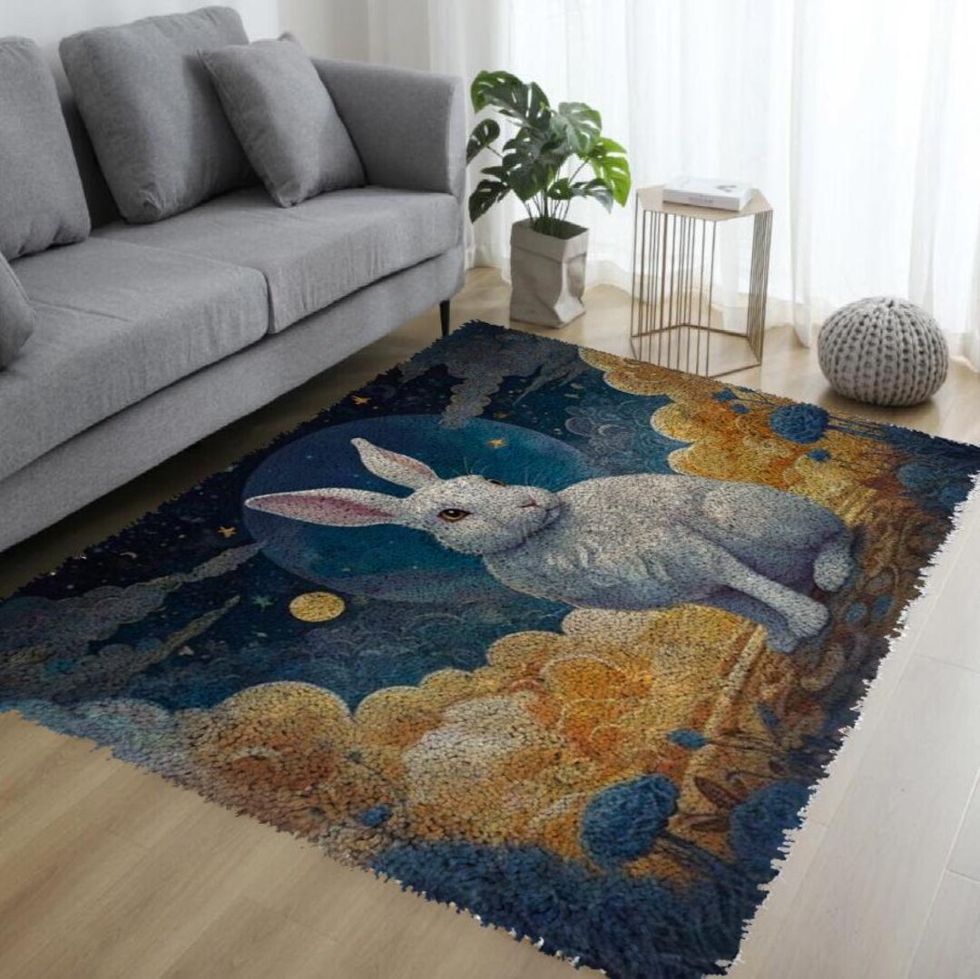 Rabbit Hook Rug White Rabbit Latch Hook Rug Kit DIY Embroidery Tapestry Printed Canvas ...