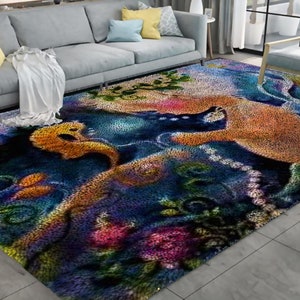 Haima and Children Lock Hook Rug Kit Lock Hook DIY Crochet Yarn Rug Craft Kit with Colorful Preprinted Pattern Designs for Adult Kids