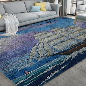 Sailboats Latch Hook Rug Kits DIY Latch Kits Rug for Adults/Kids Home Decor