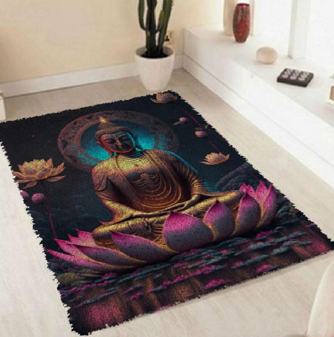 Latch Hook Buddha Statue Carpet Needlework Package Latch Hook Kit DIY ...