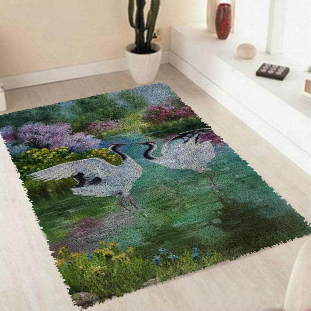 Hook Rug Swing White Crane Latch Hook Rug DIY Embroidery Carpet Picture - Etsy