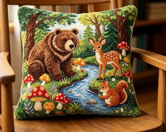 Woodland Deer & Bunny Latch Hook Pillow