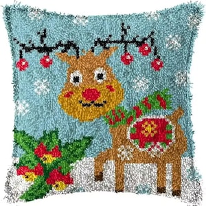 Animal Pillow Latch hook Kit Pattern Rug Canvas Knit Cushion Embroidery 16&quot;x16&quot; (40x40 cm) Carpet Crocheting