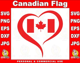 Puede incluir: Un diseño en forma de corazón rojo con la bandera canadiense en su interior. La bandera presenta una hoja de arce roja sobre un fondo blanco con rayas rojas a cada lado.