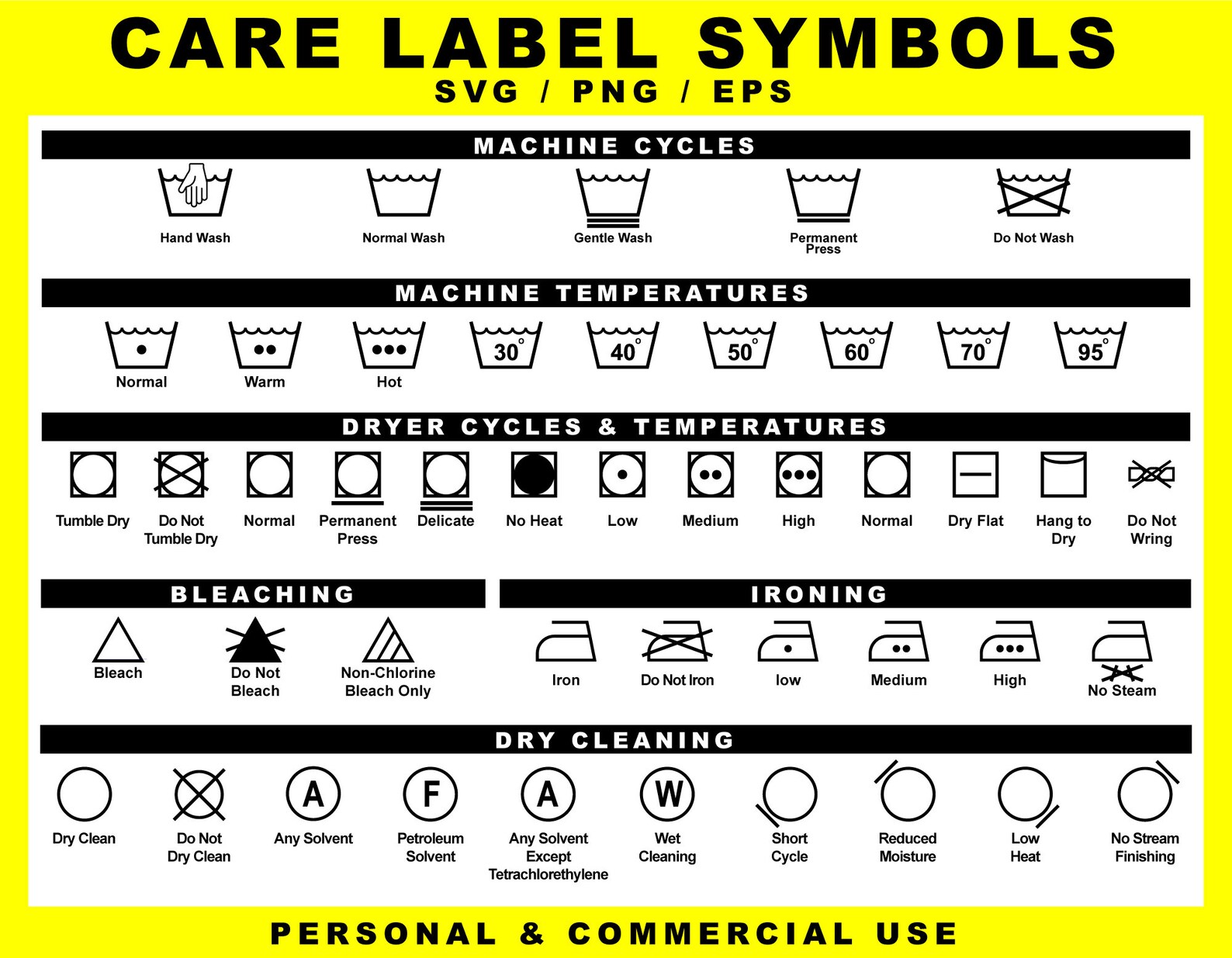 81 Laundry Care Label Icon Bundle Set – Digital Download | SVG, PNG ...
