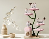 EDEN Wood Floral Cat Tree Tower, Wooden Cat Tower, Modern Cat Climbing Tree, Cat Furniture, Cat Gift, Luxury Cat Condo, Flower Cat Tree, CB