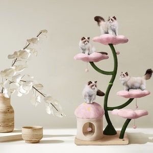 EDEN Wood Floral Cat Tree Tower, Wooden Cat Tower, Modern Cat Climbing Tree, Cat Furniture, Cat Gift, Luxury Cat Condo, Flower Cat Tree, CB