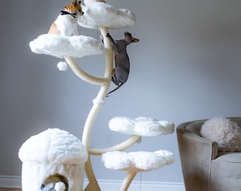 Kratzbaum Turm, Katzenturm aus Holz, Moderne Katze Kletterbaum, Katzenmöbel, Katzengeschenk, Luxus-Katzen-Eigentumswohnung, Blumen-Kratzbaum, TB