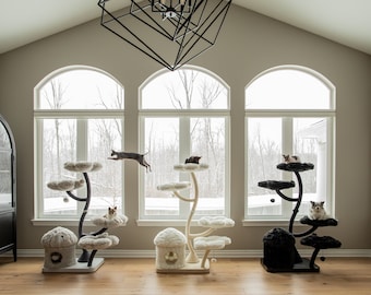 EDEN Monochromer Holzblumenkratzbaumturm, Holzkatzenturm, moderne Katzenkletterbaum, Katzenmöbel, Katzengeschenk, Blumenkratzbaum