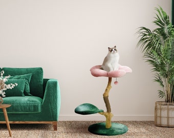 モダンな花柄キャットツリー、木製キャットタワー、モダンなキャットハウス、猫用家具、猫用ギフト、キャットクライミングツリー、花柄キャットツリー、XLサイズ