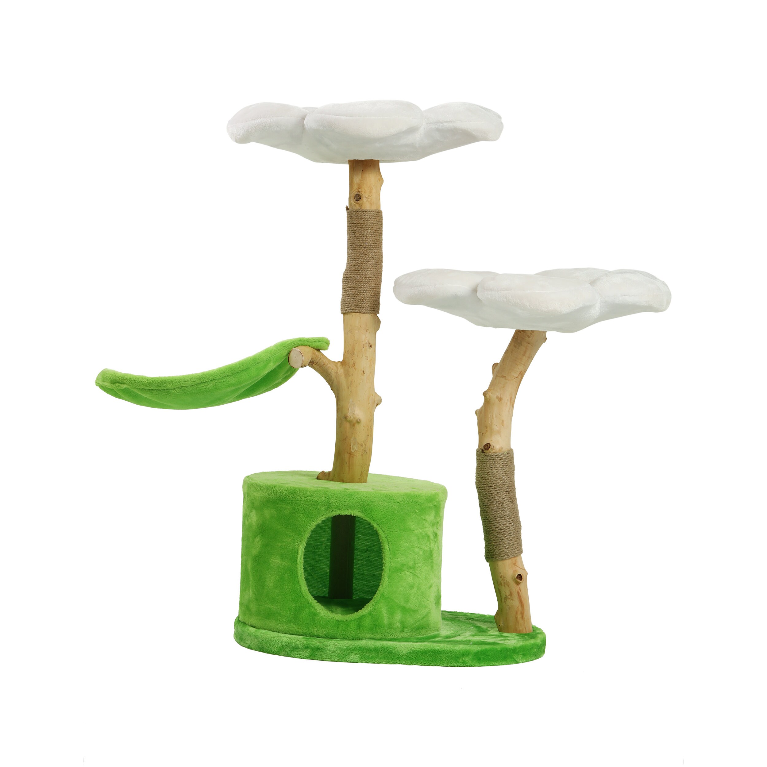 KBSPETS Wood Floral Cat Tree - Natural Branch Design With Flower Beds