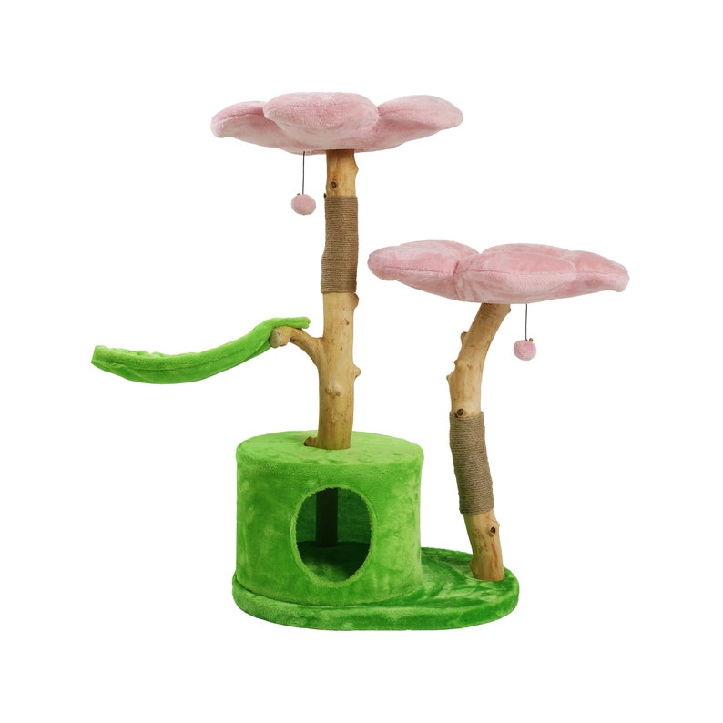 Torre de árbol de gato floral de madera, torre de gato de madera, árbol de gato moderno, muebles de gato, regalo de gato, condominio de gato de lujo, árbol de gato de flores tamaño XL imagen 8