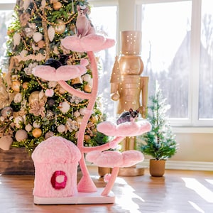 Wood Floral Cat Tree Tower, Wooden Cat Tower, Modern Cat Climbing Tree, Cat Furniture, Cat Gift, Luxury Cat Condo, Flower Cat Tree, Large