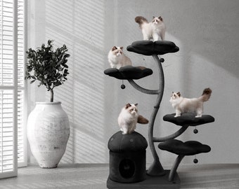 EDEN Holzblumenkratzbaum-Turm, Katzenturm aus Holz, moderne Katze, Kletterbaum, Katzenmöbel, Katzengeschenk, Luxuskatzenwohnung, Blumenkratzbaum, CPN