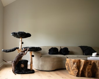 Holz Kratzbaum Turm, Kratzbaum aus Holz, Moderner Kratzbaum, Katzenmöbel, Katzen Geschenk, Luxus Katze Eigentumswohnung, Blumen Kratzbaum, Größe XL