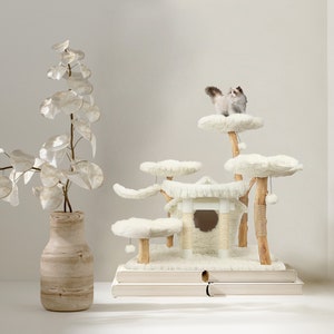 Teddy Blanc Secret Garden, Wood Floral Cat Tree, Wooden Cat Tower, Modern Cat Tree, Cat Furniture, Luxury Cat House, Flower Cat Tree Size XL