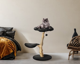 Wood Floral Cat Tree, Cozy Plush, Wooden Cat Tower, Modern Cat House, Cat Furniture, Cat Gift, Luxury Cat Condo, Flower Cat Tree, Size XL