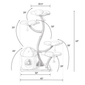 Puede incluir: Un &aacute;rbol para gatos con una casa en forma de hongo y m&uacute;ltiples plataformas. El &aacute;rbol mide 160 cm de alto, con plataformas de 51 a 76 cm de di&aacute;metro. La base mide 114 cm de ancho. Incluye bolas de juguete colgantes.