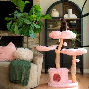 Wooden Cat Tree Tower, Wood Floral Cat Tree Tower, Modern Cat Tree, Cat Furniture, Cat Lover Gift, Luxury Cat Condo, Flower Cat Tree,Size XL