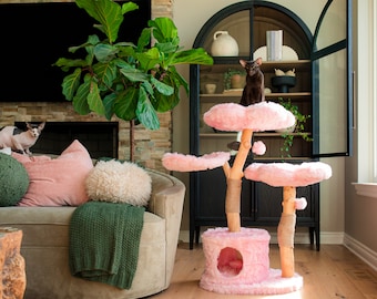 Holz Kratzbaum Turm, Moderner Kratzbaum, Katzen Möbel, Katzen Liebhaber Geschenk, Luxus Katze Wohnung, Blumen Kratzbaum, Größe XL