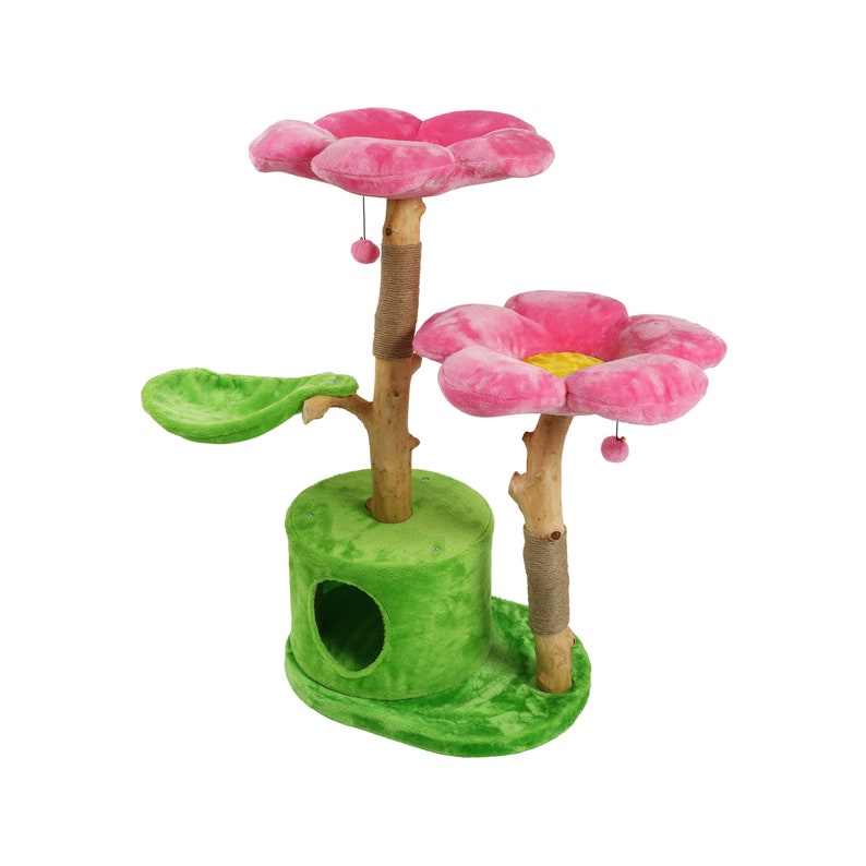 Wooden Cat Tree Tower, Wood Floral Cat Tree Tower, Modern Cat Tree, Cat Furniture, Cat Gift, Luxury Cat Condo, Flower Cat Tree, Size XL image 7