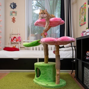 Wooden Cat Tree Tower, Wood Floral Cat Tree Tower, Modern Cat Tree, Cat Furniture, Cat Gift, Luxury Cat Condo, Flower Cat Tree, Size XL image 2