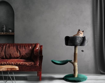 Regalo del Día de San Valentín, Árbol de gato floral de madera, Torre de gato de madera, Muebles para gatos, Regalo de gato, Árbol trepador de gato, Árbol de gato de flores, Tamaño XL