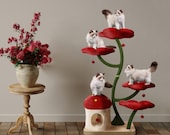 EDEN Wood Floral Cat Tree Tower, Wooden Cat Tower, Modern Cat Climbing Tree, Cat Furniture, Cat Gift, Luxury Cat Condo, Flower Cat Tree, ZR