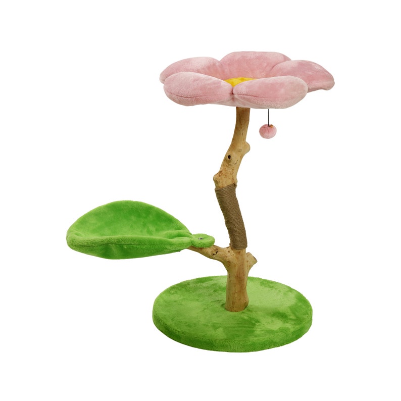 Modernt blommigt klösträd, katttorn i trä, modernt katthus, kattmöbler, kattpresent, klätterträd för katter, blommigt klösträd, storlek XL bild 8
