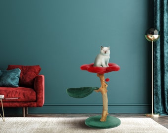 Modern Floral Cat Tree, Wooden Cat Tower, Modern Cat House, Cat Furniture, Cat Gift, Cat Climbing Tree, Flower Cat Tree, Size XL