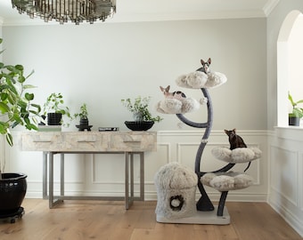 EDEN Holzblumenkratzbaum-Turm, Katzenturm aus Holz, moderne Katze, Kletterbaum, Katzenmöbel, Katzengeschenk, Luxuskatzenwohnung, Blumenkratzbaum, GG