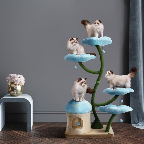 EDEN Wood Floral Cat Tree Tower Wooden Cat Tower Modern Cat Etsy