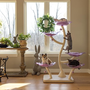 Origami: Wood Floral Cat Tree Modern, Wooden Cat Tower, Modern Cat Climbing Tree, Luxury Cat Furniture, Flower Cat Tree Natural Wood, Gift