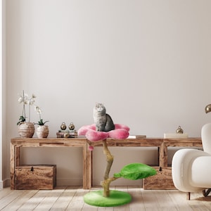 Wood Floral Cat Tree, Wooden Cat Tower, Modern Cat House, Cat Furniture, Cat Gift, Cat Climbing Tree, Flower Cat Tree, Size XL