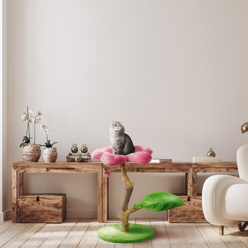 Wood Floral Cat Tree Wooden Cat Tower Modern Cat House Cat Etsy