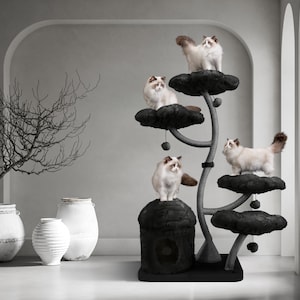 EDEN Wood Floral Cat Tree Tower, Wooden Cat Tower, Modern Cat Climbing Tree, Cat Furniture, Cat Gift, Luxury Cat Condo, Flower Cat Tree, TN