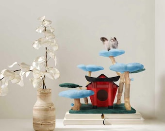 Hortensie Blau geheimer Garten, Holzblumenhaus Katzenhaus, Holzkatzenturm, modernes Katzenhaus, Katzenmöbel, Luxus Blumenkratzbaum, XL