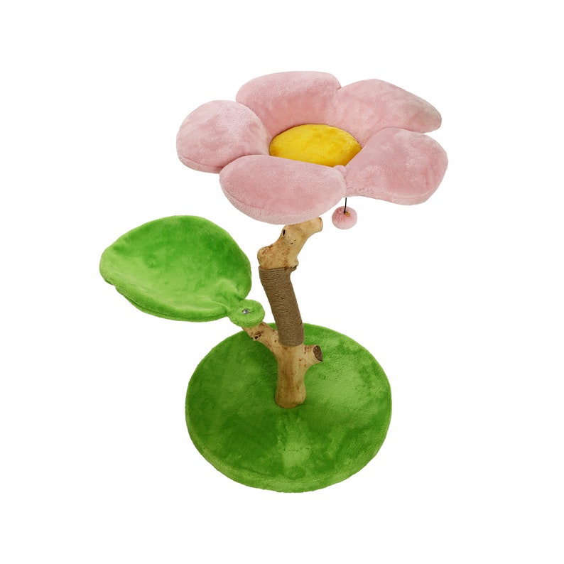 Modernt blommigt klösträd, katttorn i trä, modernt katthus, kattmöbler, kattpresent, klätterträd för katter, blommigt klösträd, storlek XL bild 9