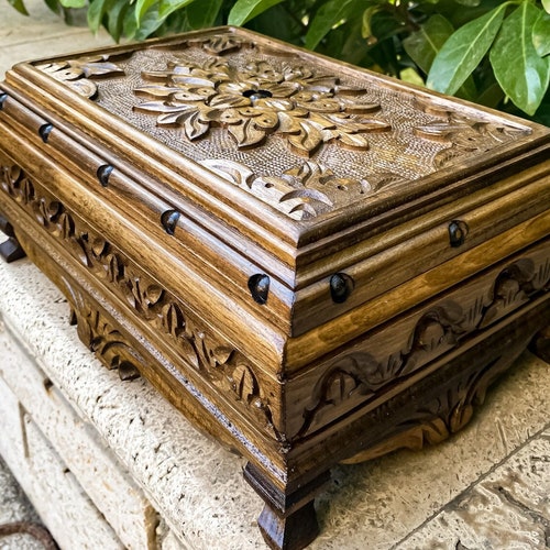 Large Wooden Jewelry Box With Key Treasure Chest With Lock Etsy