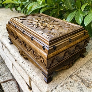 Caja de joyería con cerradura, Caja grande de madera con llave, caja de recuerdo tallada, caja de memoria de madera, cofre del tesoro de nogal