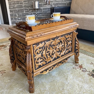 Ottoman hope chest, trunk coffee table, blanket trunk, carved storage chest, wood chest