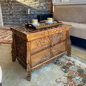 Tree of life wooden chest, storage chest, carved treasure chest, hope chest ,keepsake chest, cedar chest