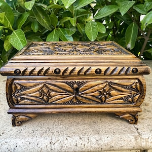 Gran joyero de madera con llave, cofre del tesoro con cerradura, caja vintage de bloqueo, caja de nogal, caja de madera vintage, caja de seguridad secreta