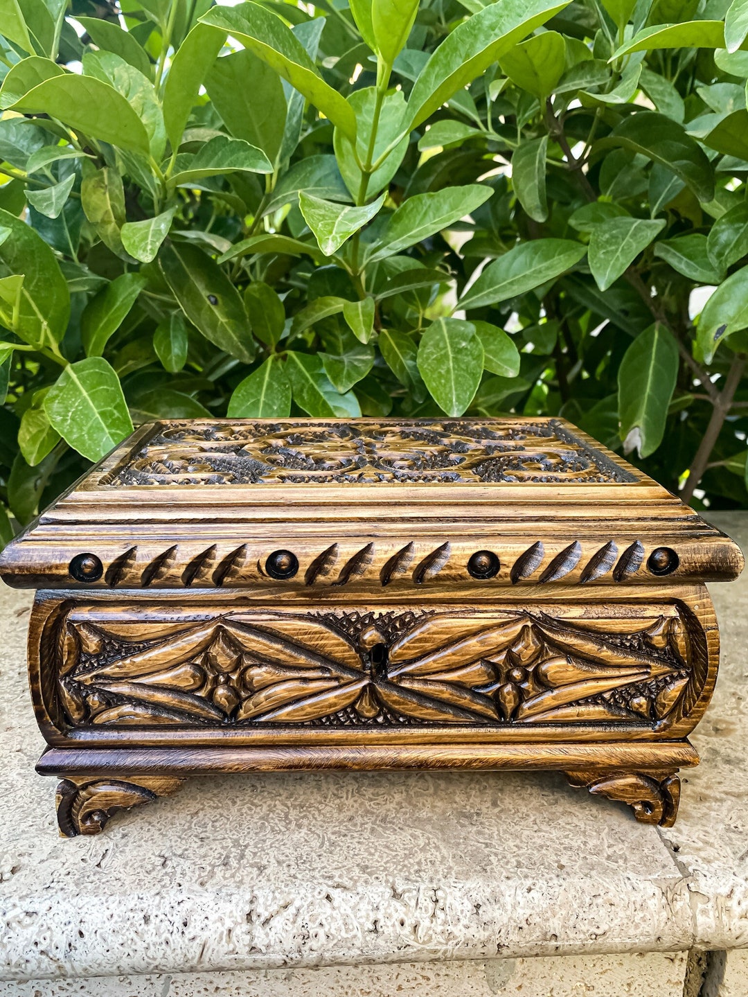 Large Wooden Jewelry Box With Key, Treasure Chest With Lock, Locking ...