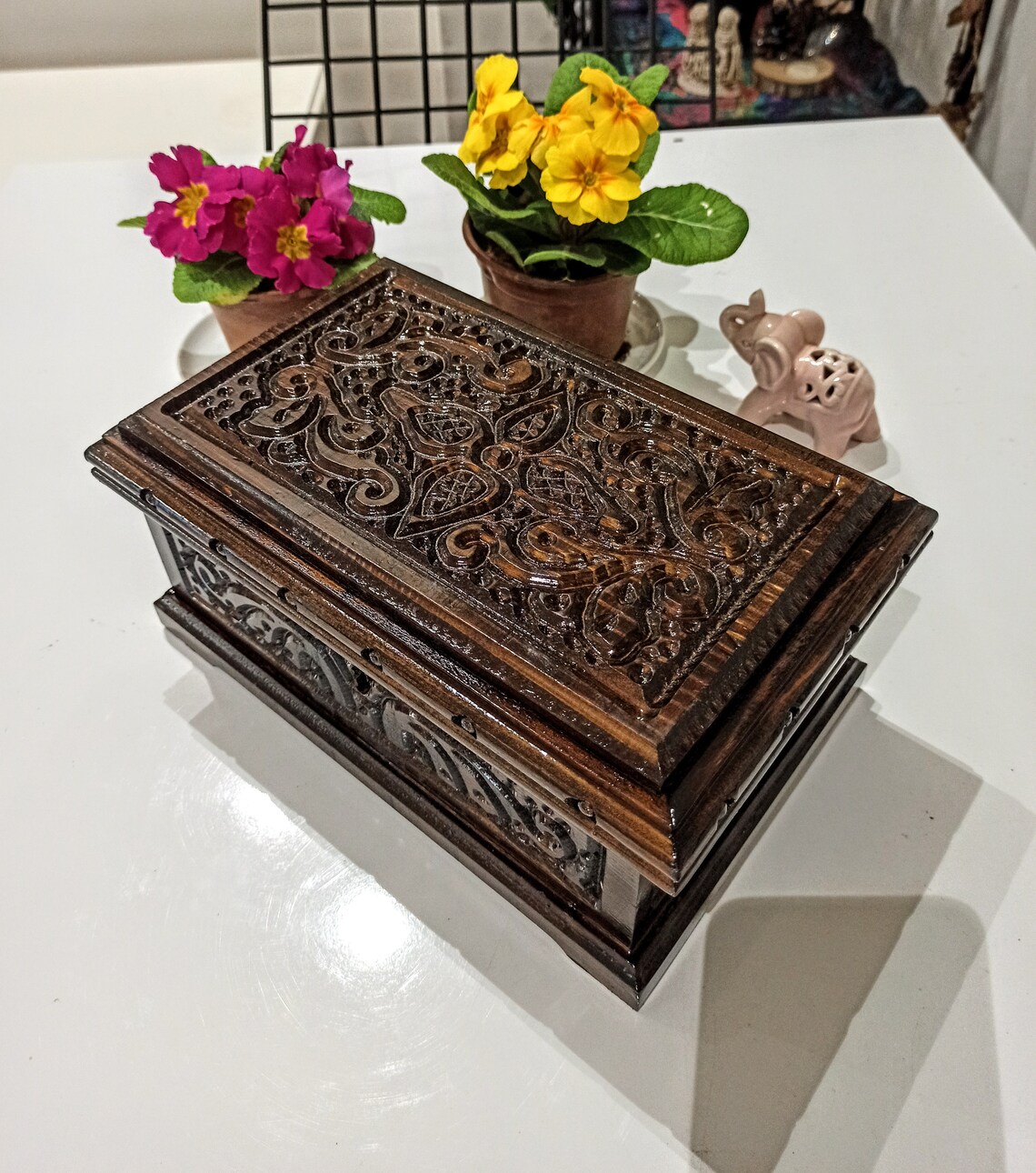 Wooden locking boxVintage chest with keyCarved wooden Etsy