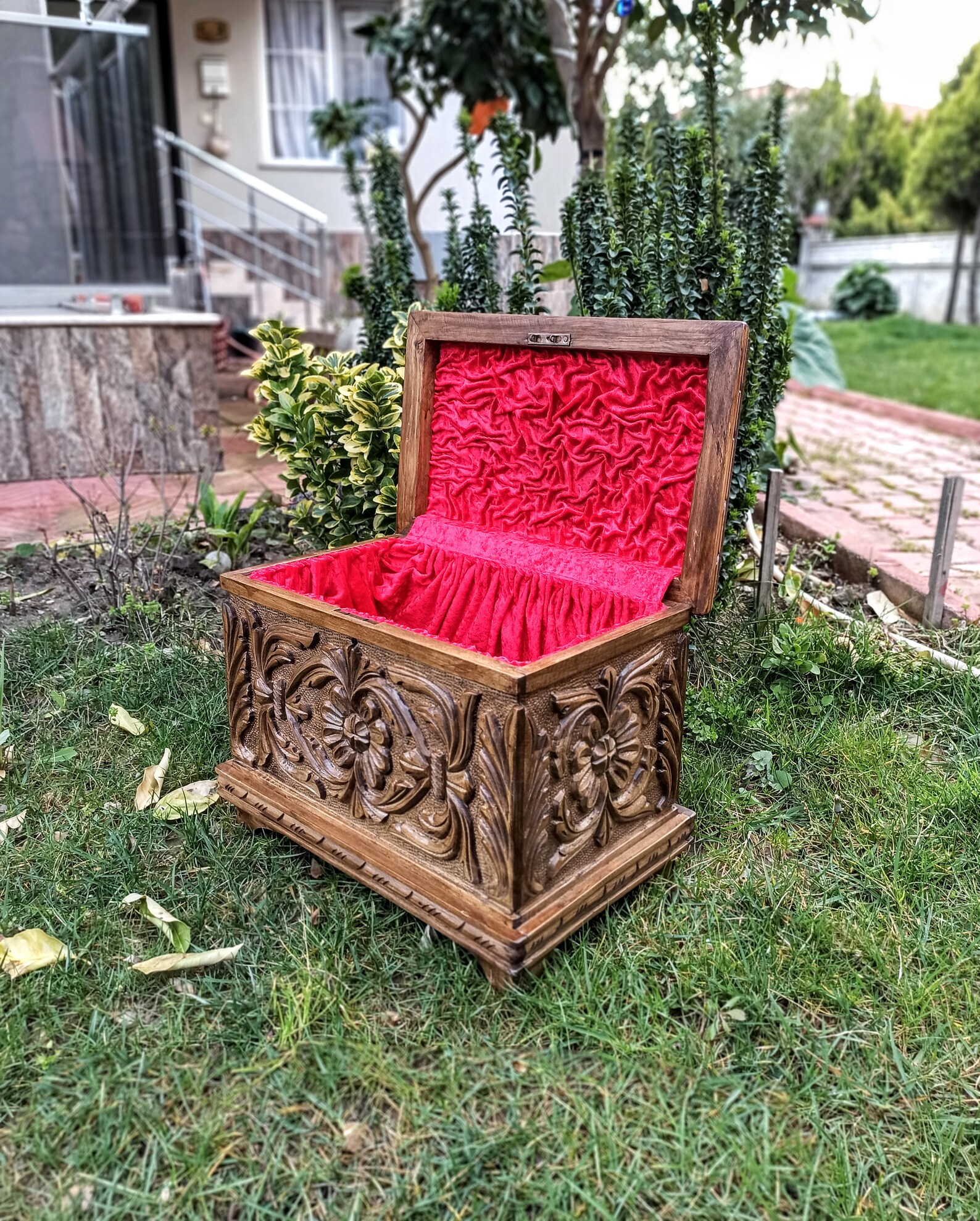 Ottoman Style Locking Hope Chest Large Wood Chest With Key Etsy