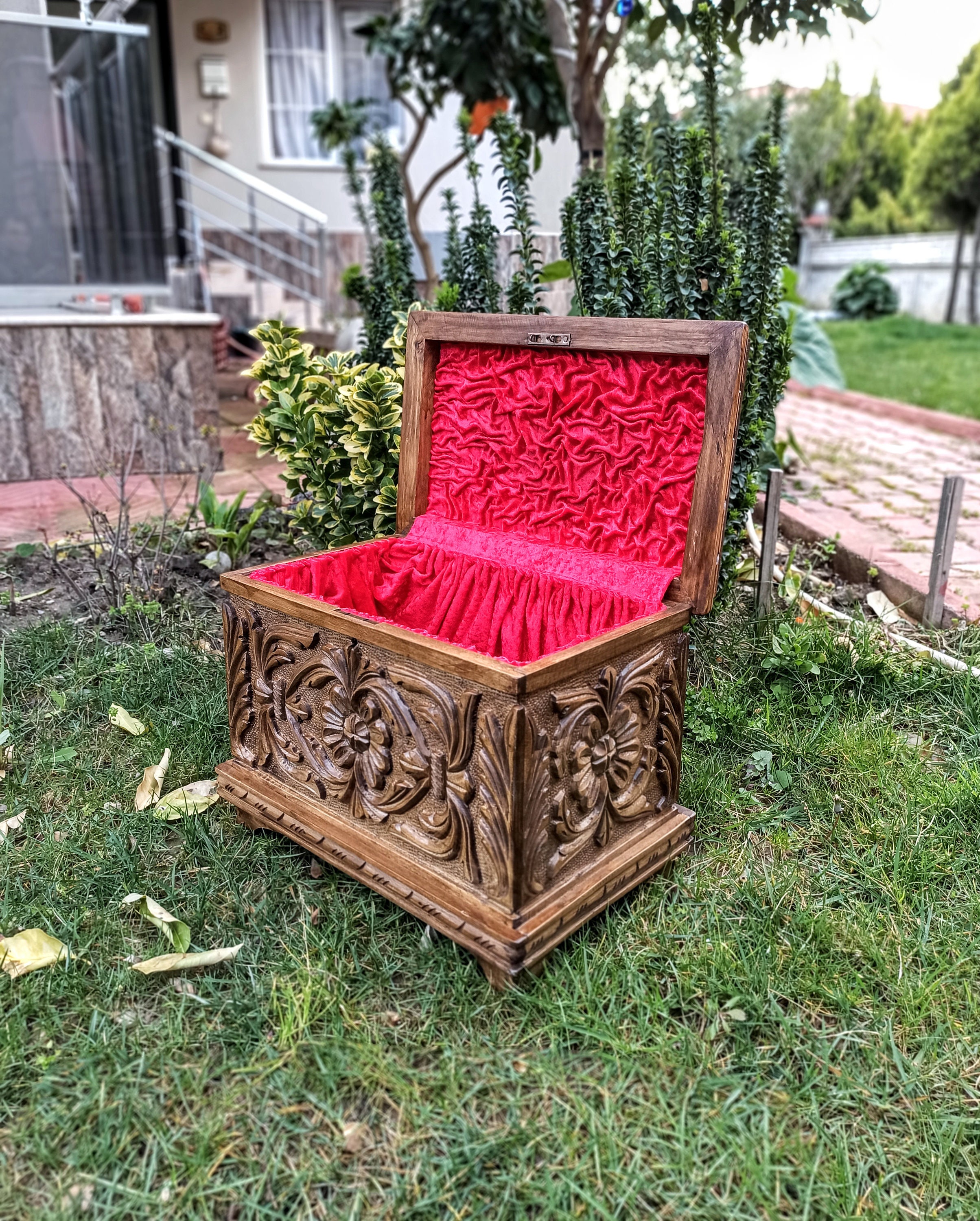 Ottoman Style Locking Hope Chest Large Wood Chest With Key Etsy
